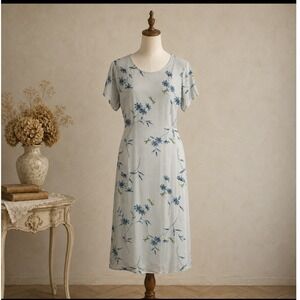 Vintage Y2K Kamali & Co Light Blue Floral Tie Back Midi Dress M Fairycore Pastel